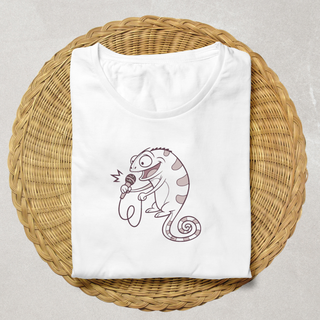 T-shirt avec dessin minimaliste d'un caméléon musicien en ligne épurée