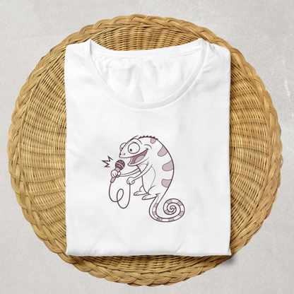 T-shirt avec dessin minimaliste d'un caméléon musicien en ligne épurée