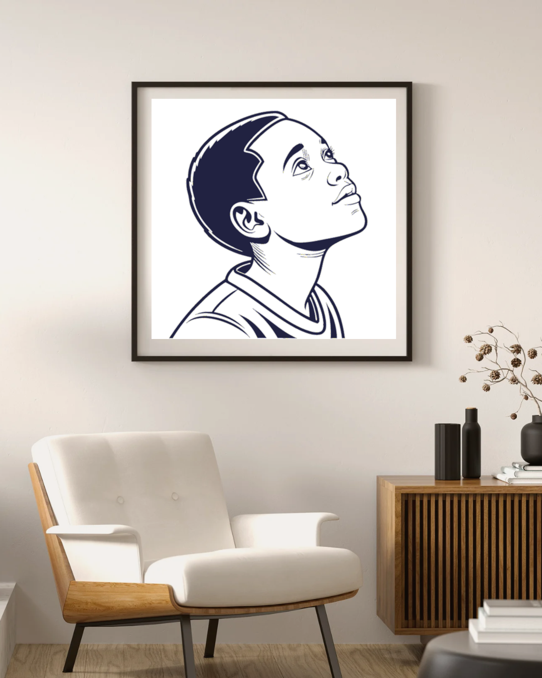 Cadre décoratif affichant un garçon rêveur tourné vers le ciel thème espoir