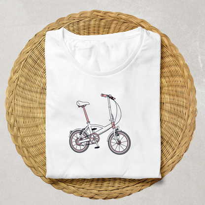 T-shirt urbain minimaliste avec une icône de vélo pliant pour l'aventure citadine