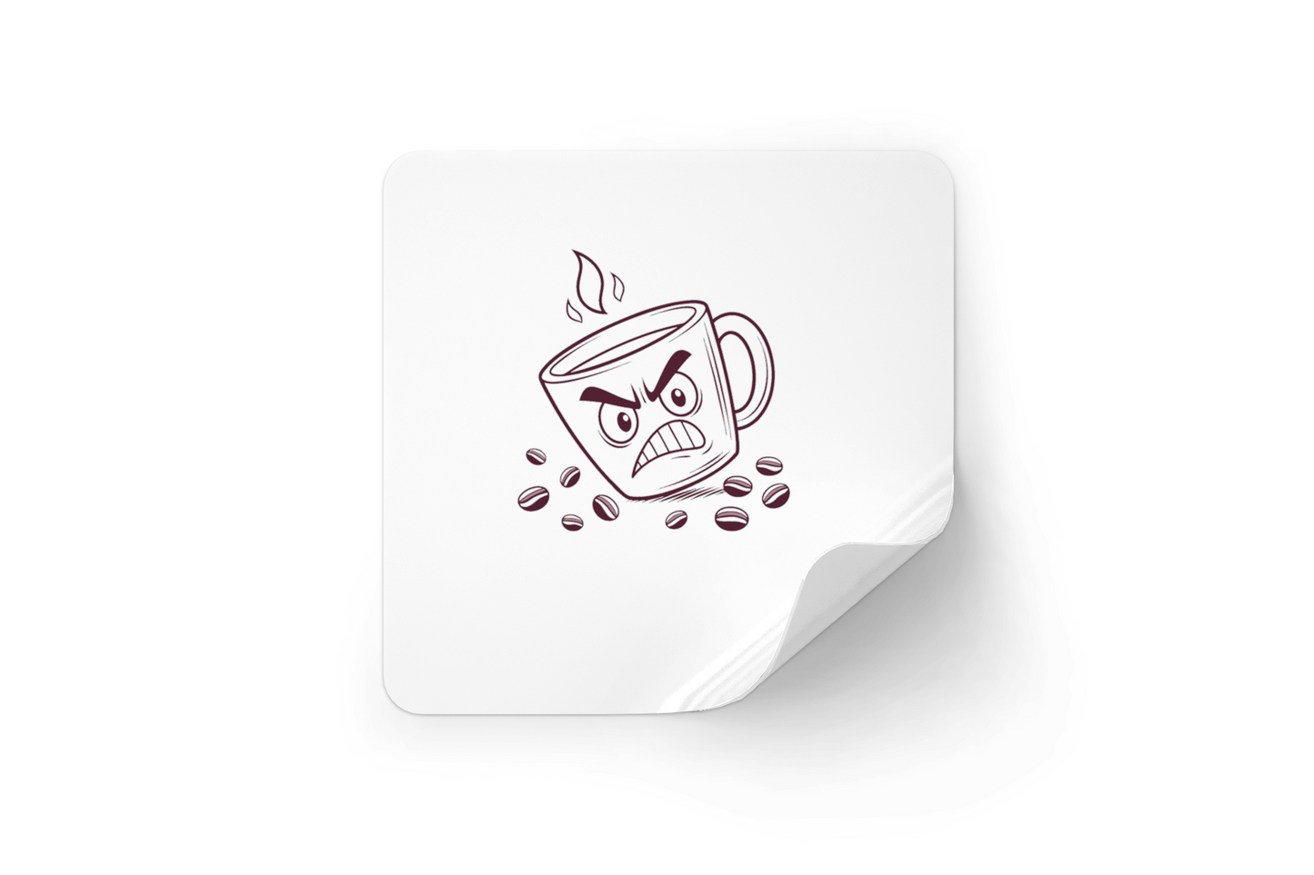 Sticker décoratif amusant avec motif doodle représentant une tasse de café enragée