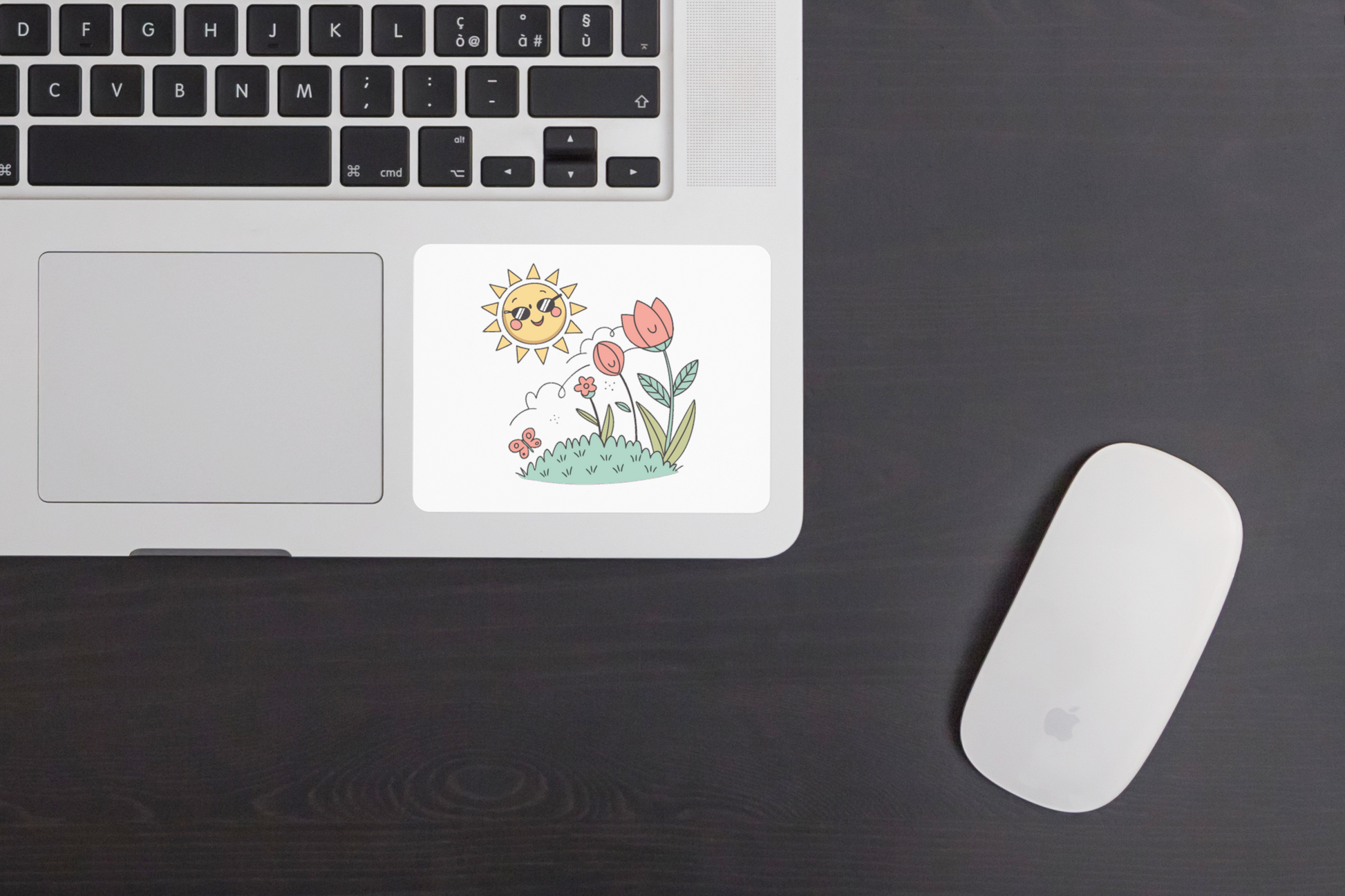 Sticker avec motif kawaii de fleurs et soleil joyeux, parfait pour une ambiance printanière