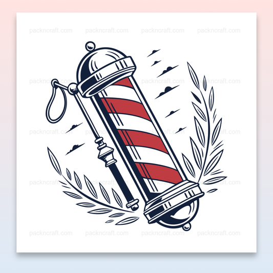 Design d'enseigne de barbier vintage en rouge et bleu, parfait pour la décoration intérieure.