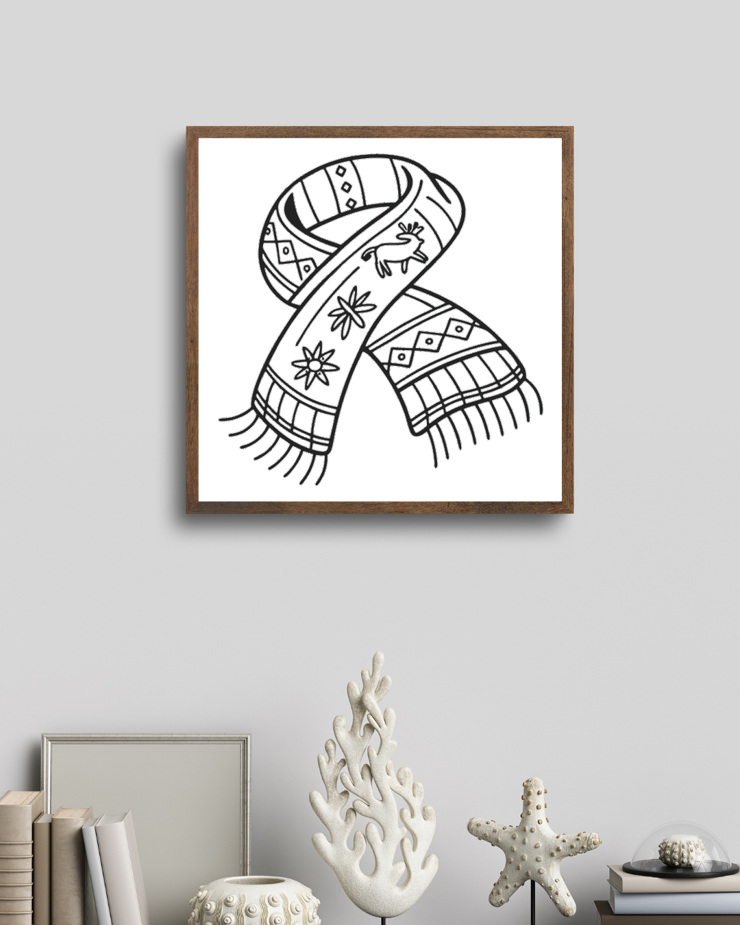 Cadre affichant une écharpe bohème, illustration vectorielle sur le thème hivernal