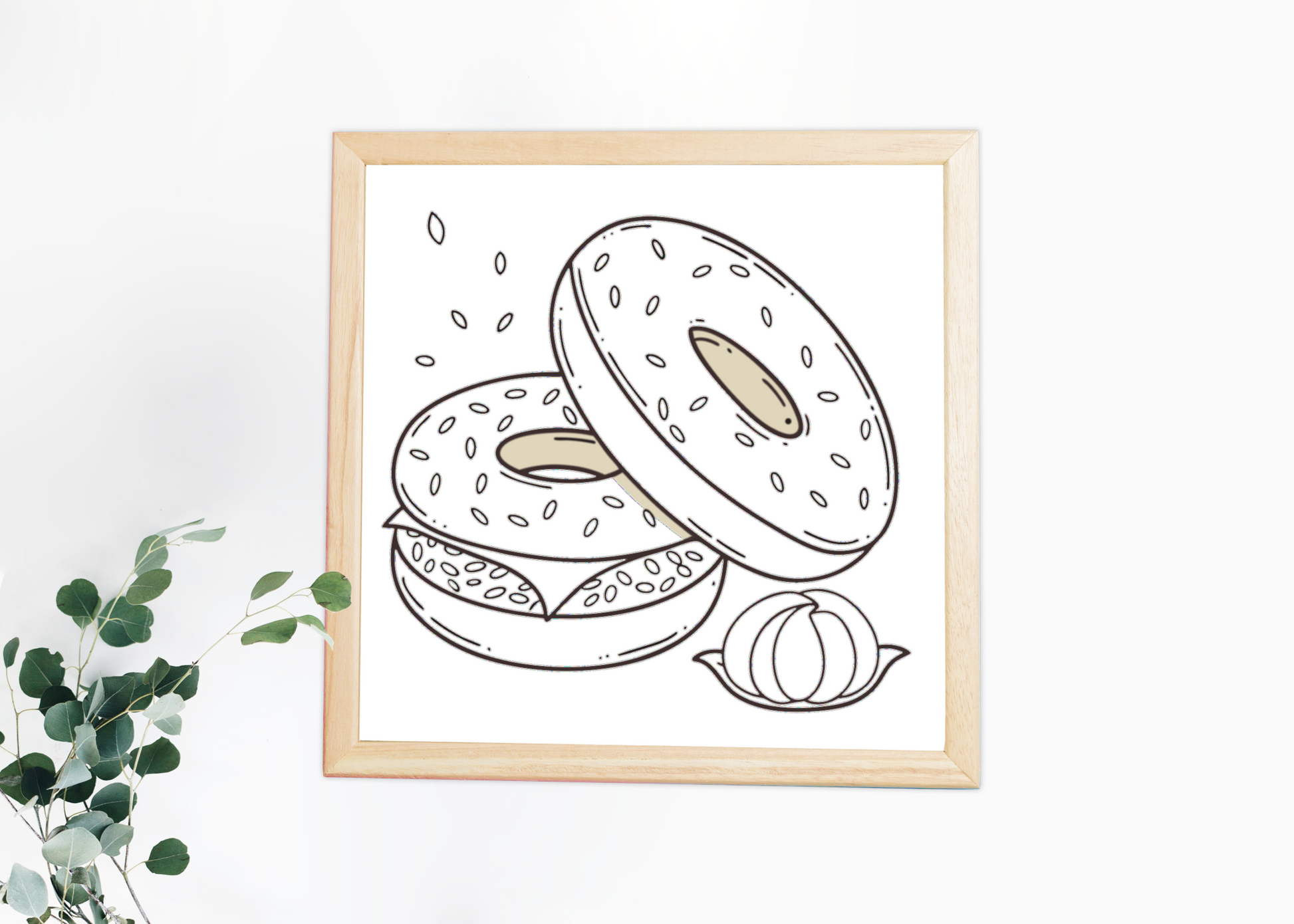 Cadre rétro avec icône de bagel automnal, idéal pour une décoration vintage