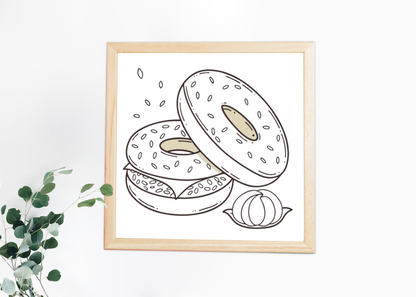 Cadre rétro avec icône de bagel automnal, idéal pour une décoration vintage