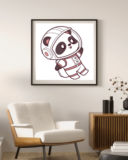 Cadre décoratif avec un panda astronaute adorable en style kawaii galactique