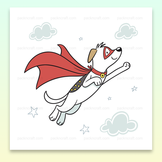 Illustration d'un chien super-héros avec cape pour projets créatifs et éducatifs.