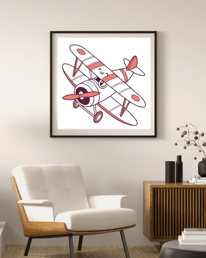 Cadre avec avion joyeux et iconique en vol pour une aventure aérienne joviale