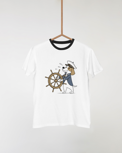 T-shirt avec motif de chien capitaine style cartoon invitant à l'aventure nautique