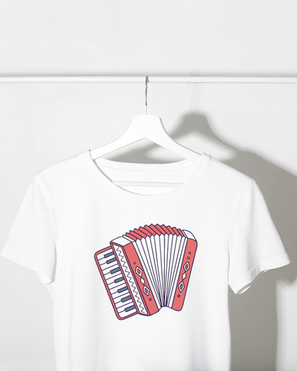 T-shirt rétro avec accordéon joyeux dans une ambiance musicale vintage