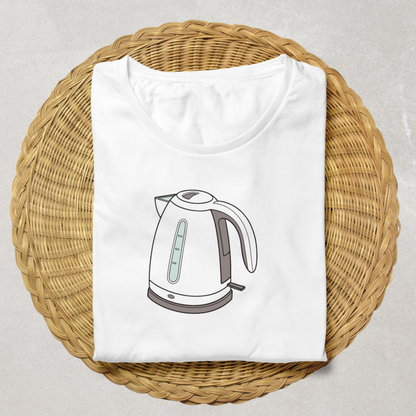 T-shirt affichant une bouilloire moderne dans un style artistique contemporaine