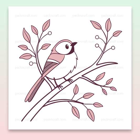 Illustration d'un oiseau rêveur sur une branche, style pastel minimaliste pour projets créatifs.