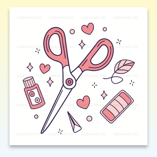 Illustration de ciseaux créatifs en style pastel pour projets DIY et papeterie.