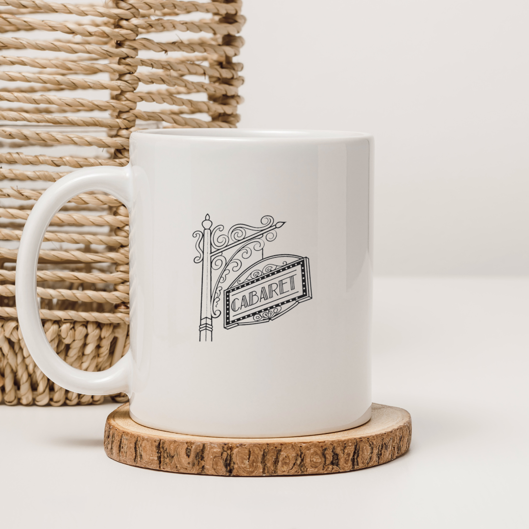 Illustration style rétro sur un mug, parfaite pour ajouter une touche vintage.