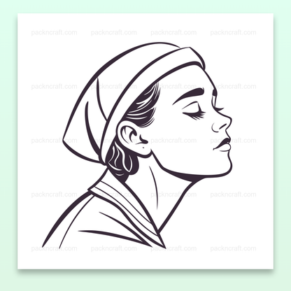 Illustration de femme sereine en ligne épurée, usage artistique et éducatif