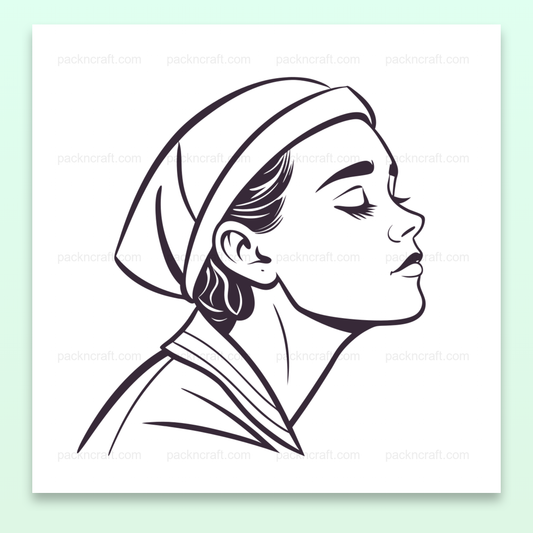 Illustration de femme sereine en ligne épurée, usage artistique et éducatif