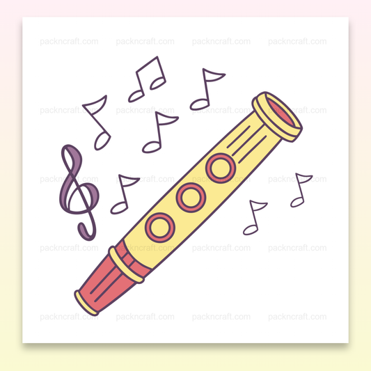 Illustration de flûte enchantée dans un style cartoon, sonorité musicale parfaite pour projets DIY et éducatifs