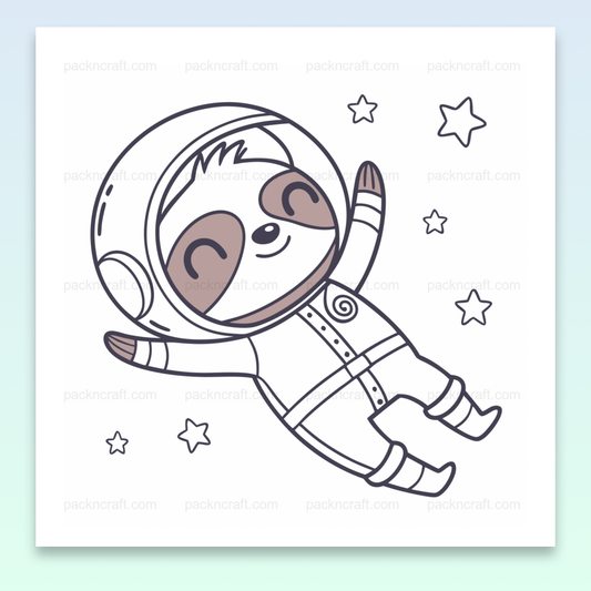 Illustration d'un paresseux en costume d'astronaute flottant dans l'espace, idéal pour déco cosmique et DIY.