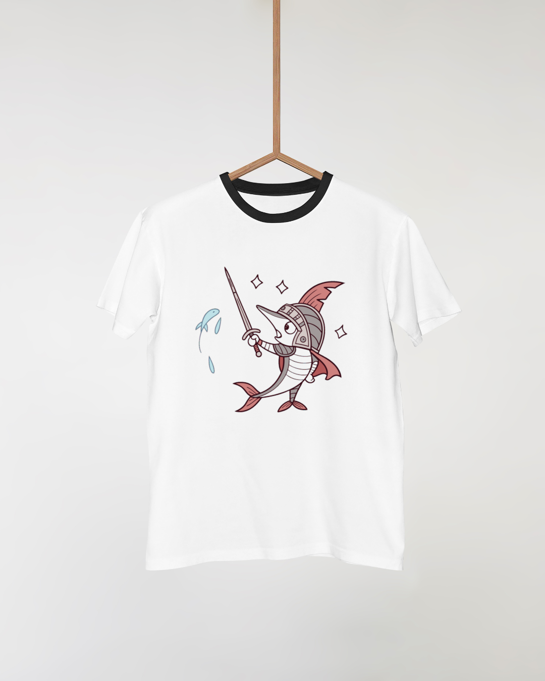 T-shirt au design kawaii représentant un poisson épéiste en armure style marin