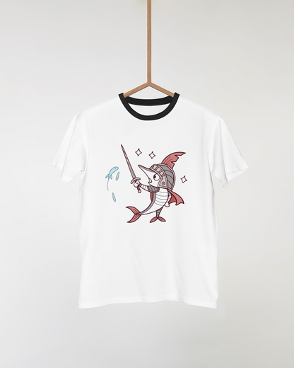 T-shirt au design kawaii représentant un poisson épéiste en armure style marin