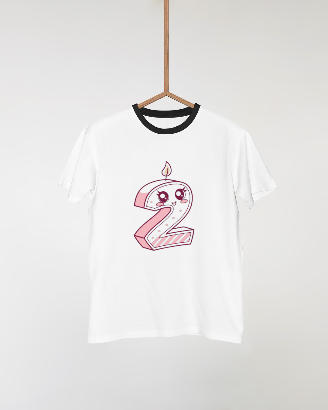Chiffre 2 kawaii sur un t-shirt, design imprimé