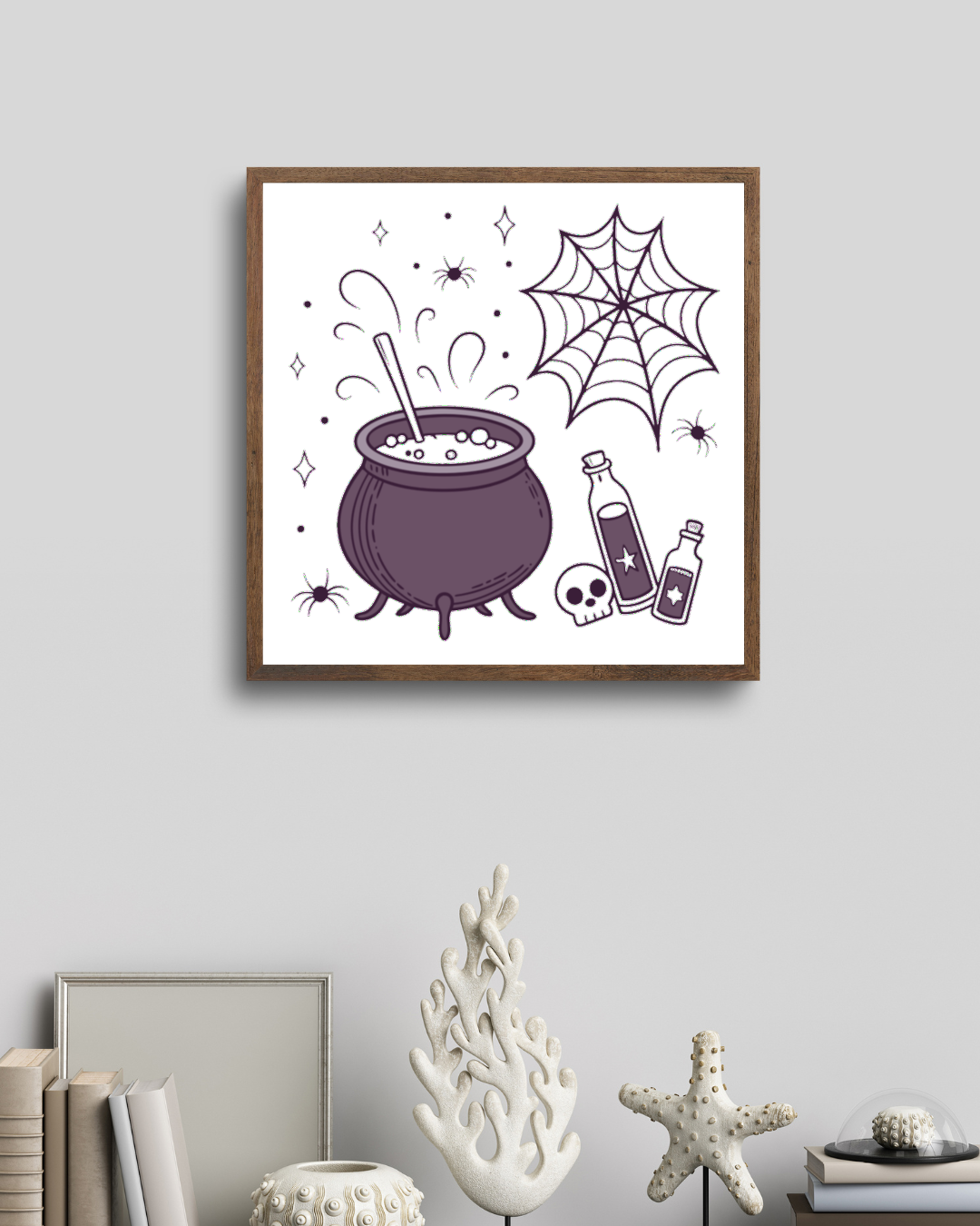 Cadre décoratif avec chaudron enchanté dans un style Halloween envoûtant