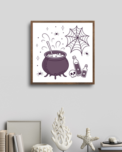 Cadre décoratif avec chaudron enchanté dans un style Halloween envoûtant