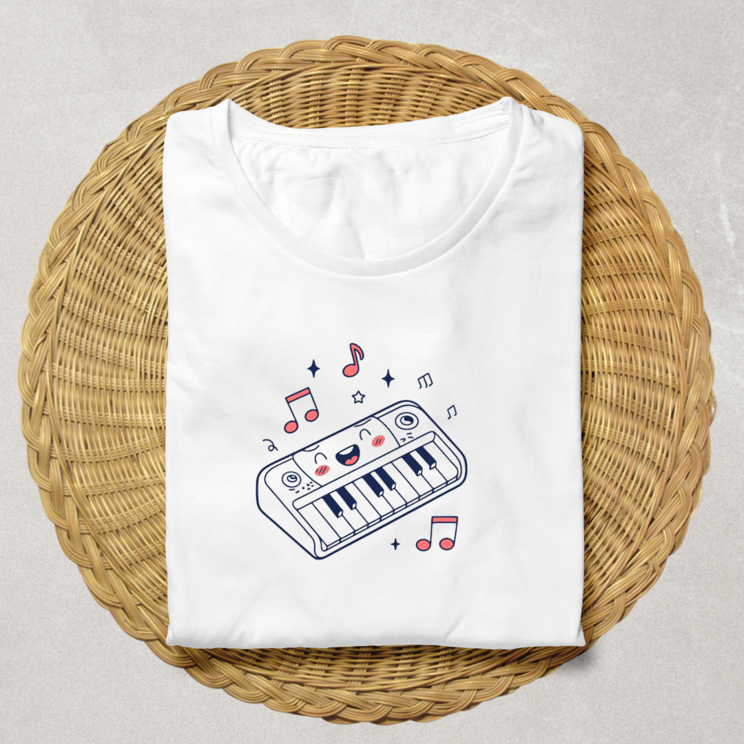 T-shirt avec dessin vectoriel d'un clavier joyeux en concert