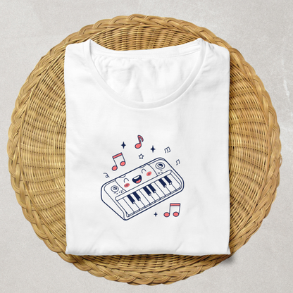 T-shirt avec dessin vectoriel d'un clavier joyeux en concert