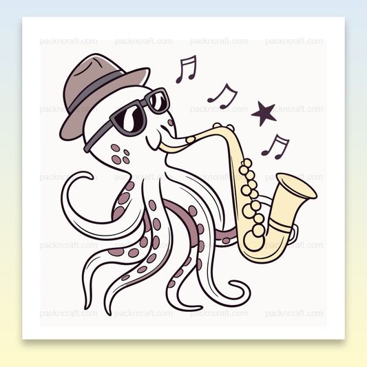 Illustration d'un poulpe jazzy jouant du saxophone, idéale pour projets DIY.