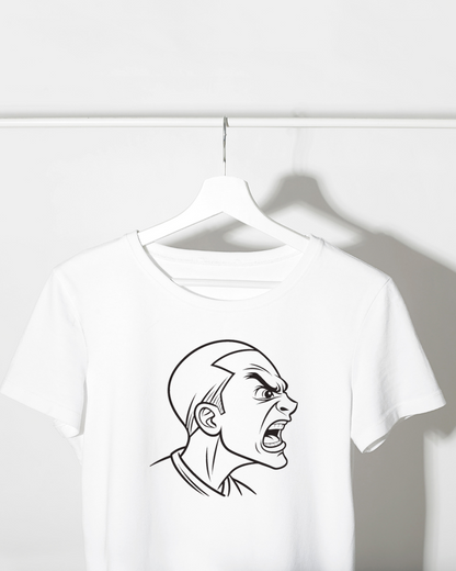 T-shirt avec illustration vectorielle expressive d'un homme criant en bleu et orange