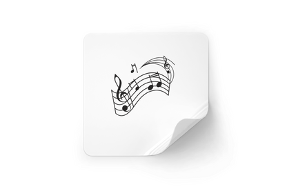 Sticker vibrant avec motif musical, notes fluides dans un style graphique élégant