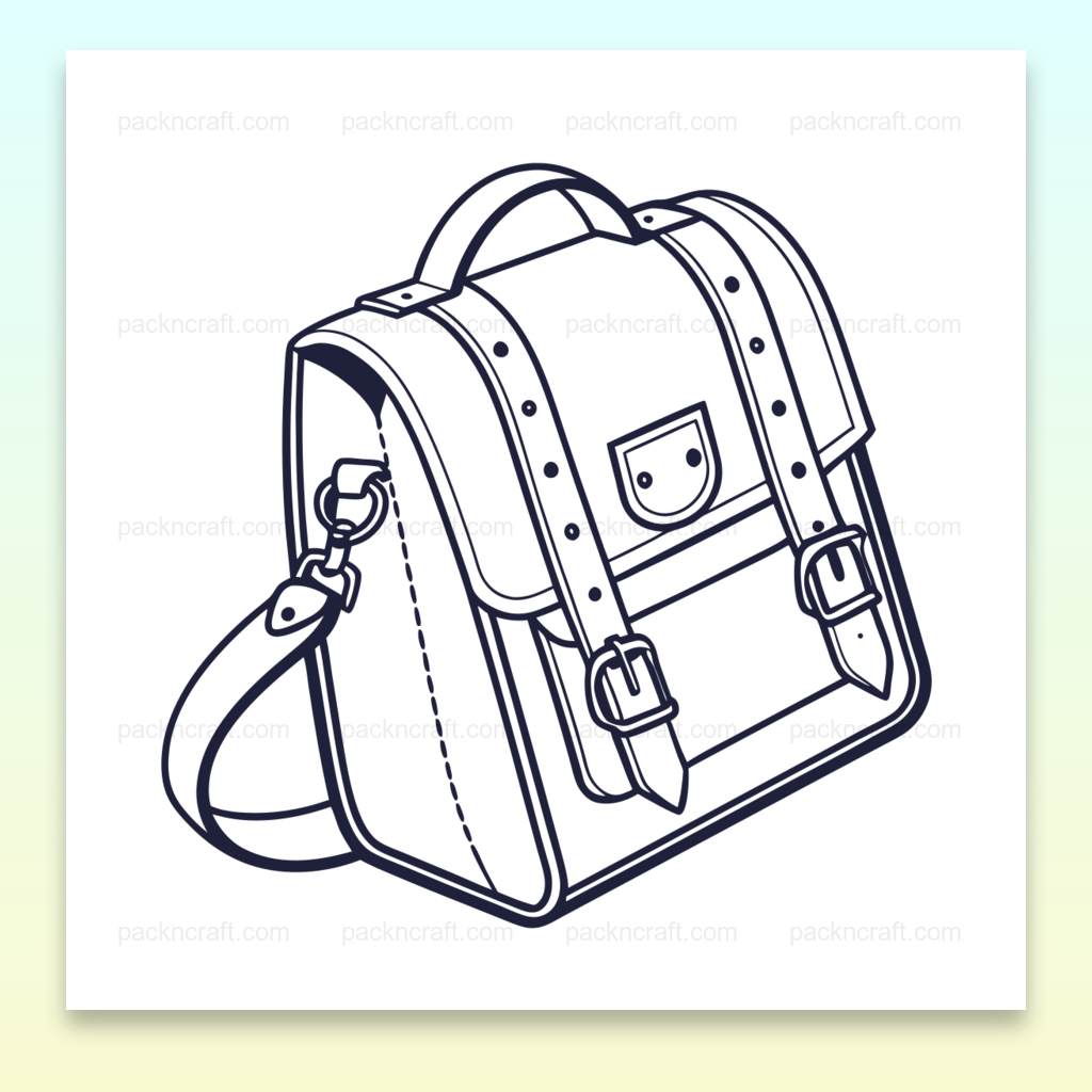 Illustration minimaliste de cartable rétro en SVG, idéale pour papeterie et déco éducative.