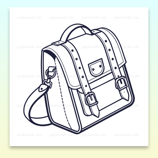 Illustration minimaliste de cartable rétro en SVG, idéale pour papeterie et déco éducative.