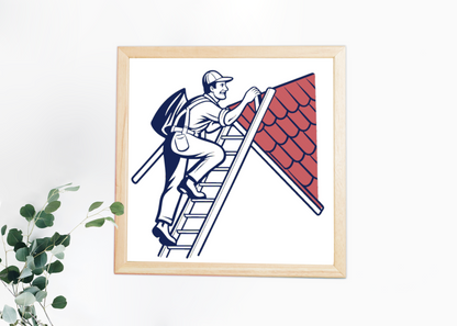 Couvreur montant à l'échelle | Design SVG vintage | Contexte de chantier