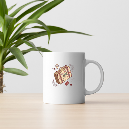 Mug avec valise pastel et thème aventure rêveuse pour exploration stylée