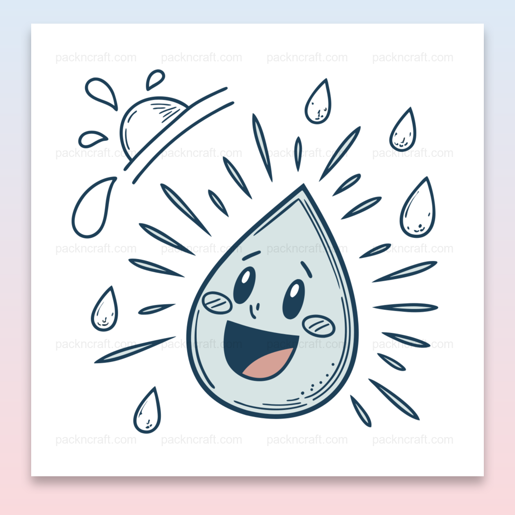 Illustration de goutte d'eau rieuse en style doodle, idéale pour DIY et décoration.