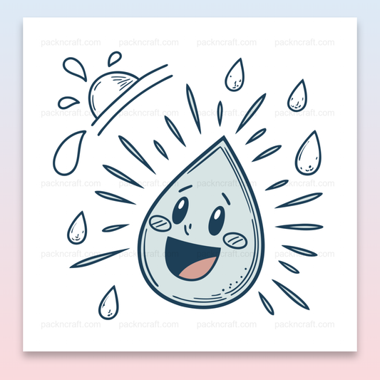 Illustration de goutte d'eau rieuse en style doodle, idéale pour DIY et décoration.