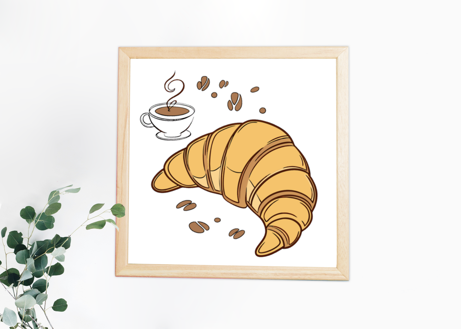 Cadre avec icône doodle croissant et café en thème matinal