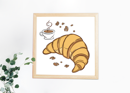Cadre avec icône doodle croissant et café en thème matinal
