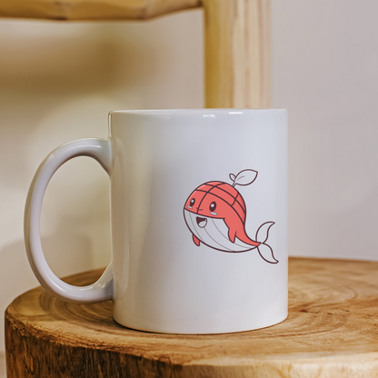 Mug avec baleine joyeuse style kawaii dans un océan coloré