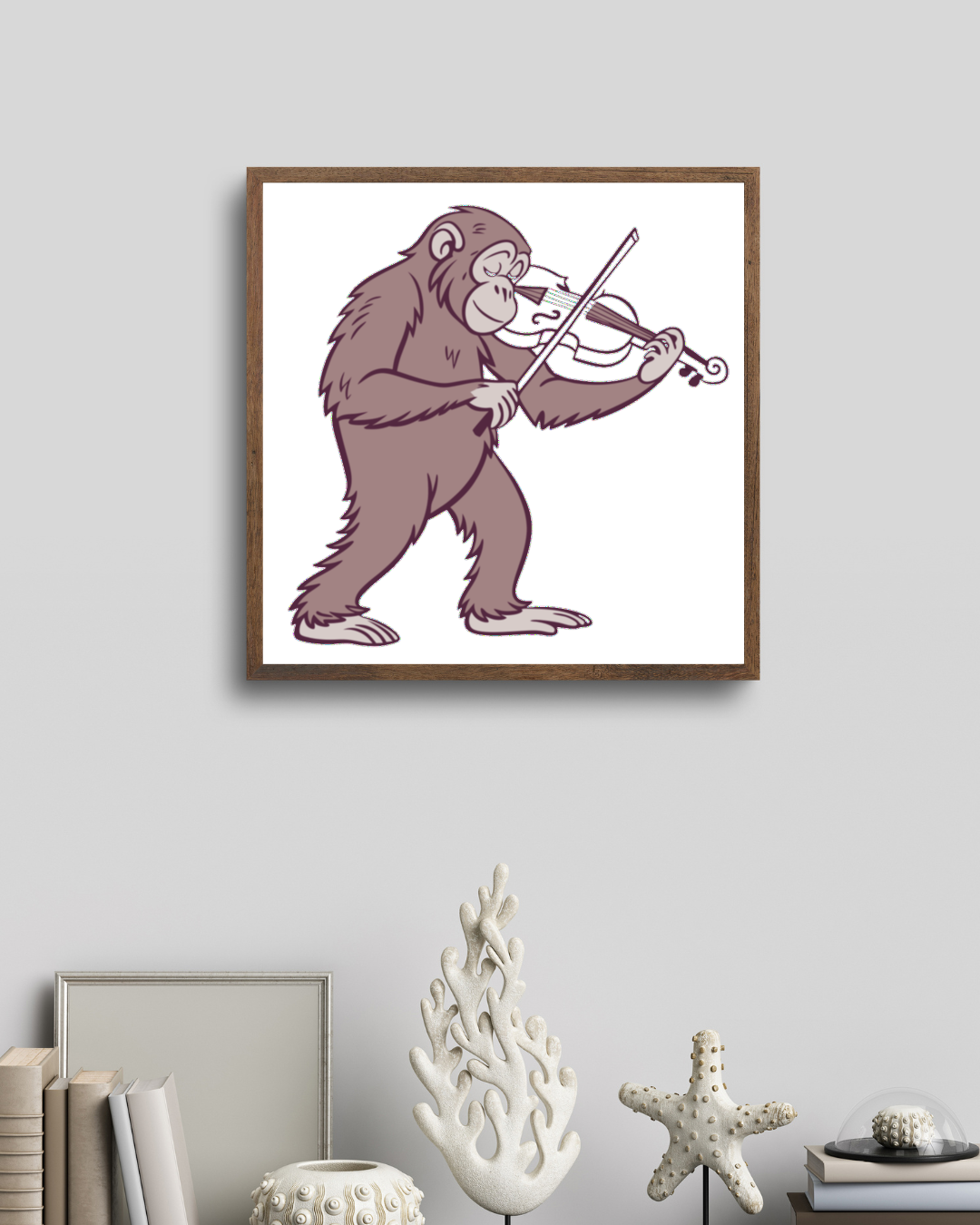 Cadre avec singe jouant du violon dans un style illustratif et moderne