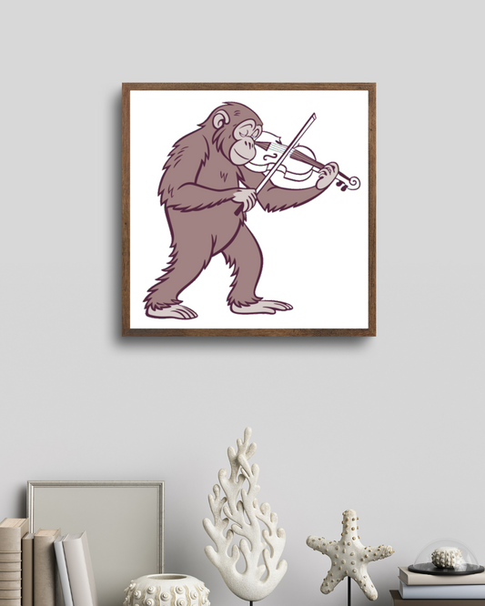 Cadre avec singe jouant du violon dans un style illustratif et moderne