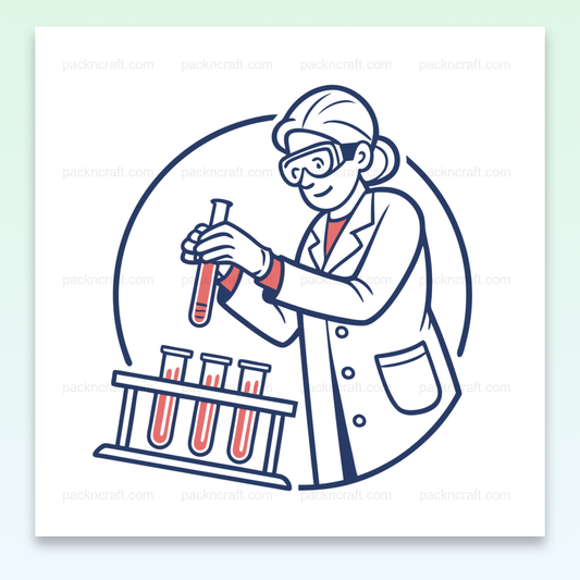 Scientifique concentré mixant des tubes à essai pour projets éducatifs., Illustration rétro d'un scientifique en action pour papeterie créative., Sticker design d'un scientifique dans son laboratoire pour décorations DIY., Illustration d'un scientifique sur tasse pour inspirer vos pauses café., Motif de scientifique sur t-shirt pour les passionnés de science.