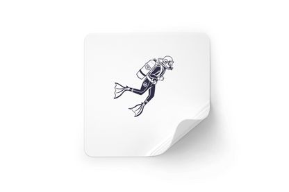 Sticker vibrant avec icône de plongeur évoquant une aventure aquatique passionnante