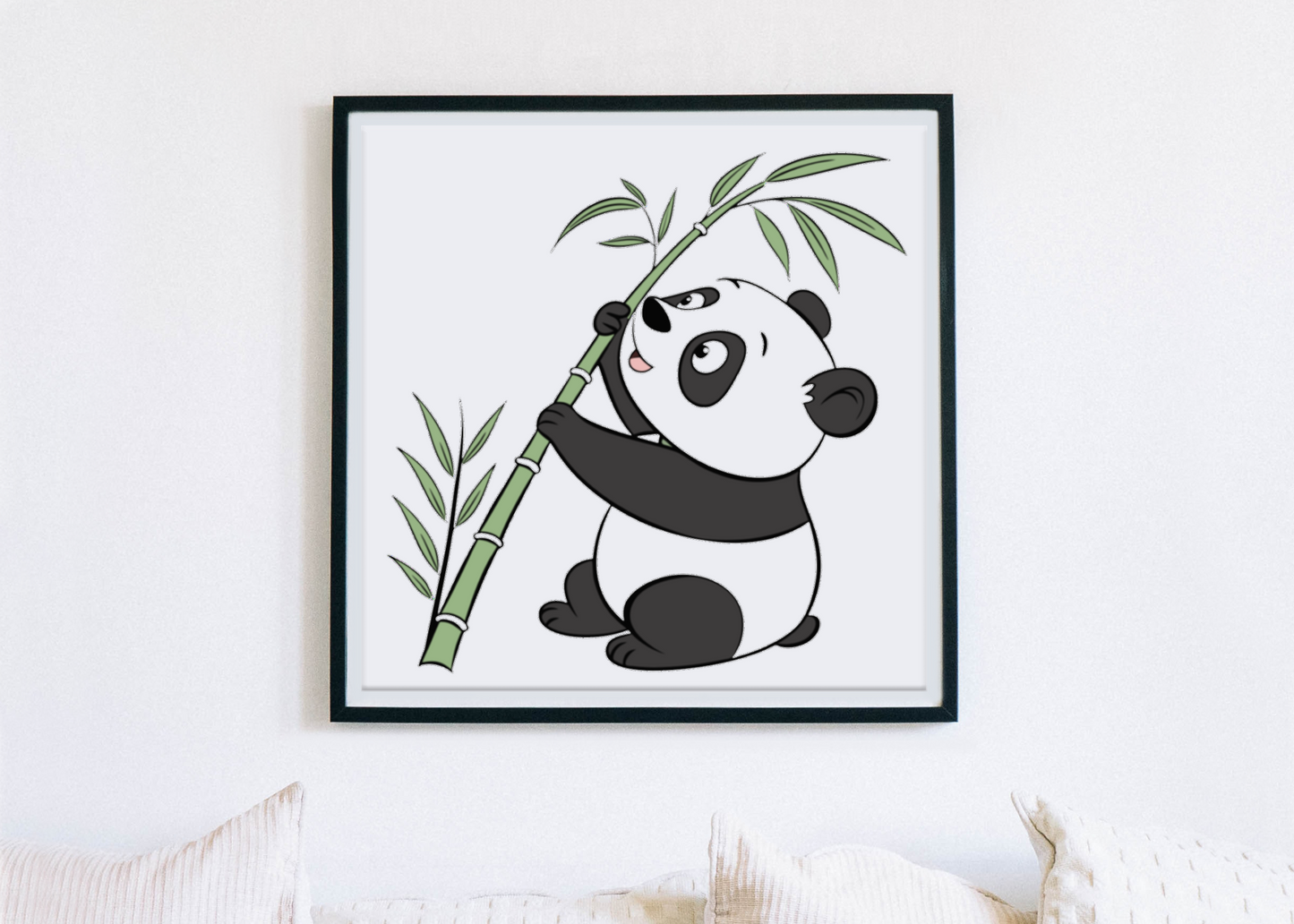 Cadre avec panda joueur style doodle et ambiance nature éléments décoratifs
