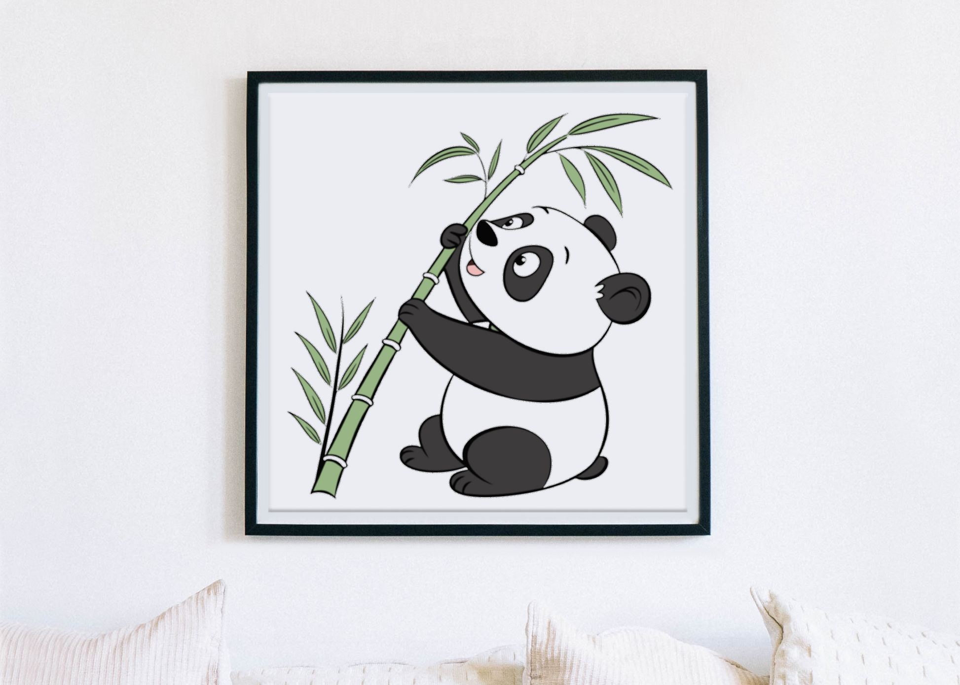 Cadre avec panda joueur style doodle et ambiance nature éléments décoratifs