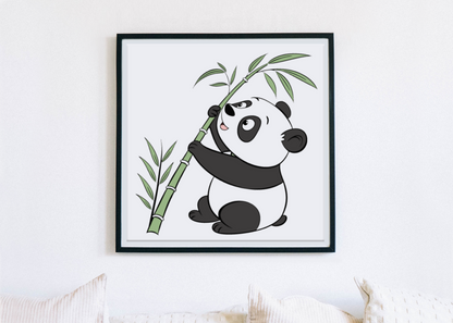 Cadre avec panda joueur style doodle et ambiance nature éléments décoratifs