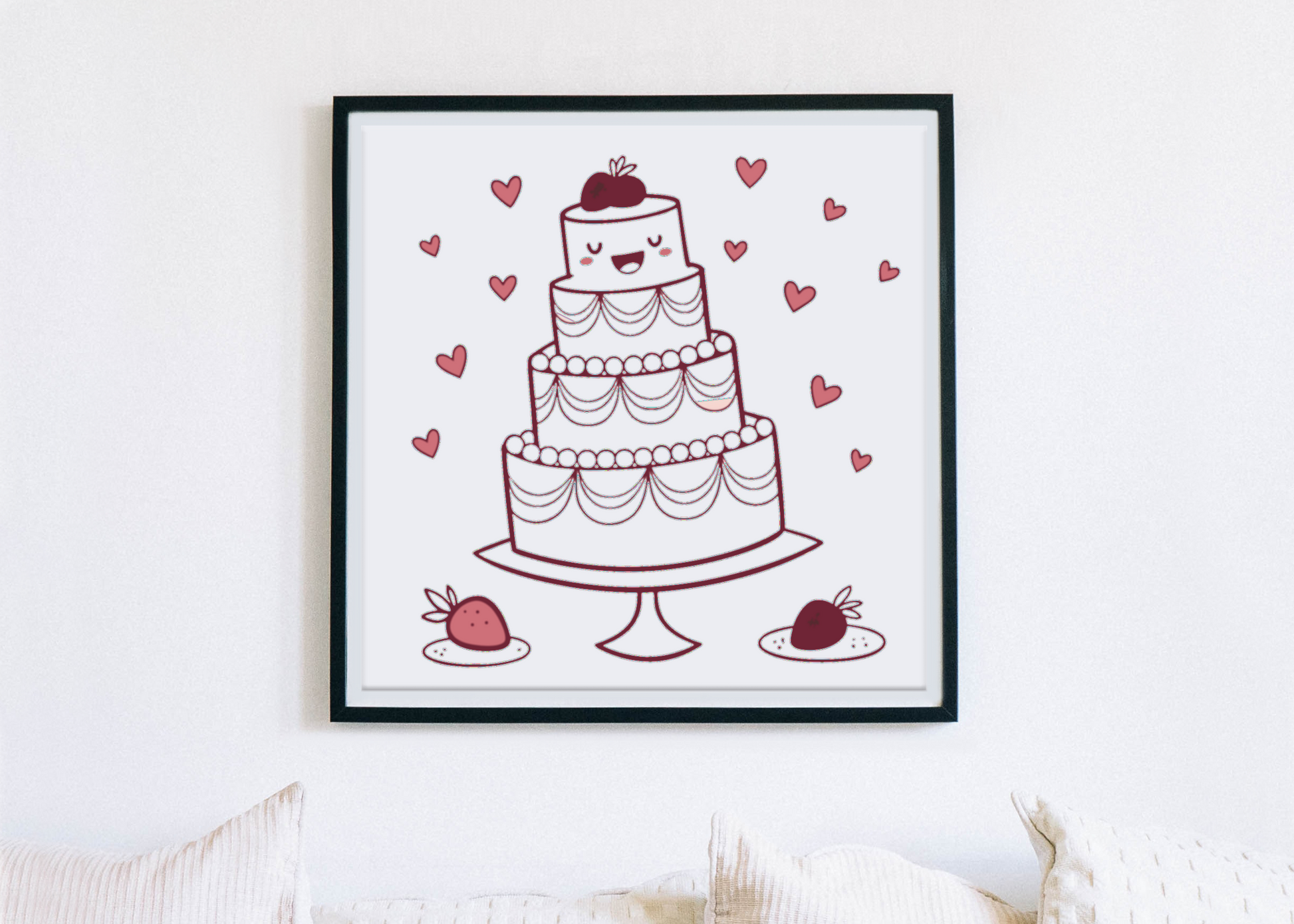 Cadre avec illustration de gâteau, ajout déco pour intérieur romantique